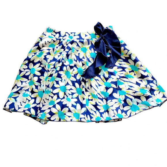 Allegra K Womens Floral Daisy Pleated Bow Flared Mini Skirt Blue Size Small - Picture 1 of 10